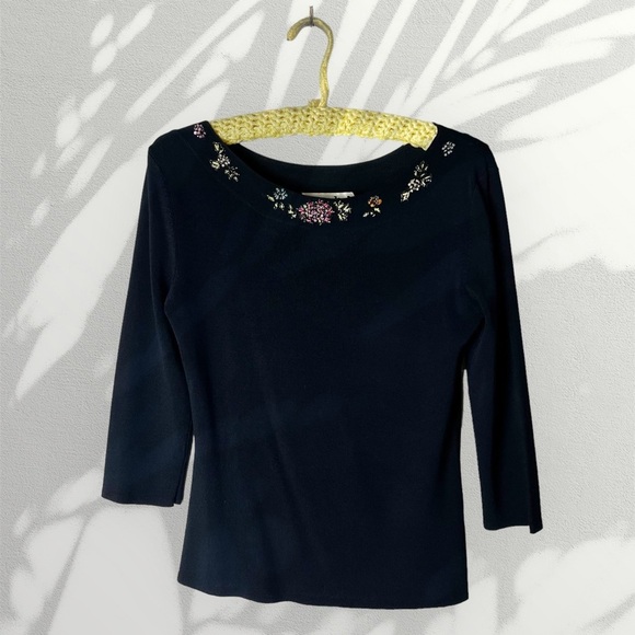 Joseph A. - Vintage Boat Neck Beaded Collar Knit Top‎ - Sz. M - Picture 1 of 6